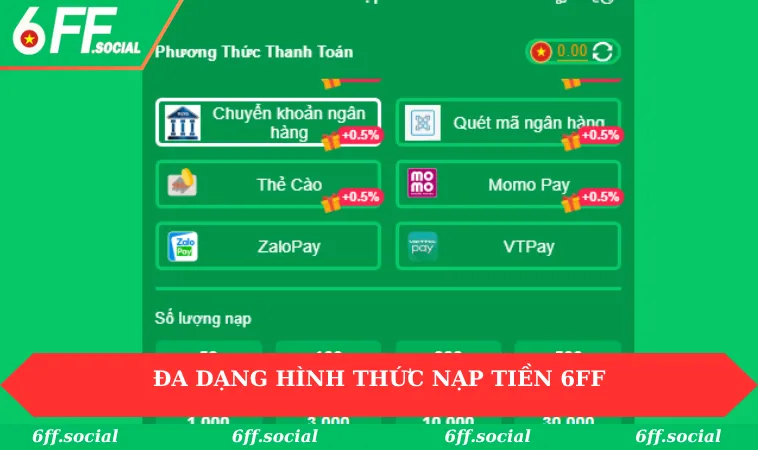 Đa dạng hình thức nạp tiền 6FF