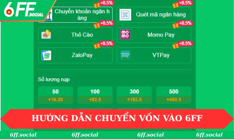 Hướng dẫn chuyển vốn vào tài khoản 6FF bằng ngân hàng