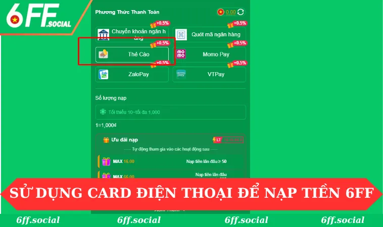 Sử dụng card điện thoại để nạp tiền 6FF